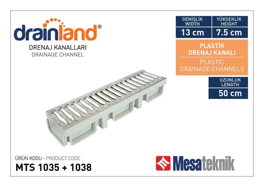 MTS 1035 Genişlik 130 mm Derinlik 75 mm Uzunluk 50 cm