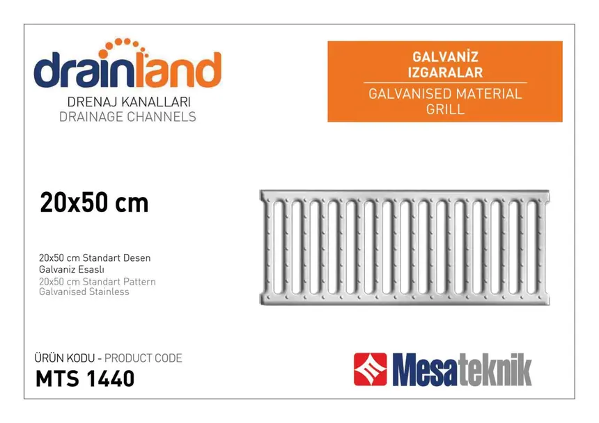 20 cm Genişlik 50 cm Uzunluk Paslanmaz ve Galvaniz Izgaralar