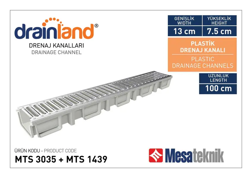MTS 3035 Genişlik 130 mm Derinlik 75 mm Uzunluk 100 cm
