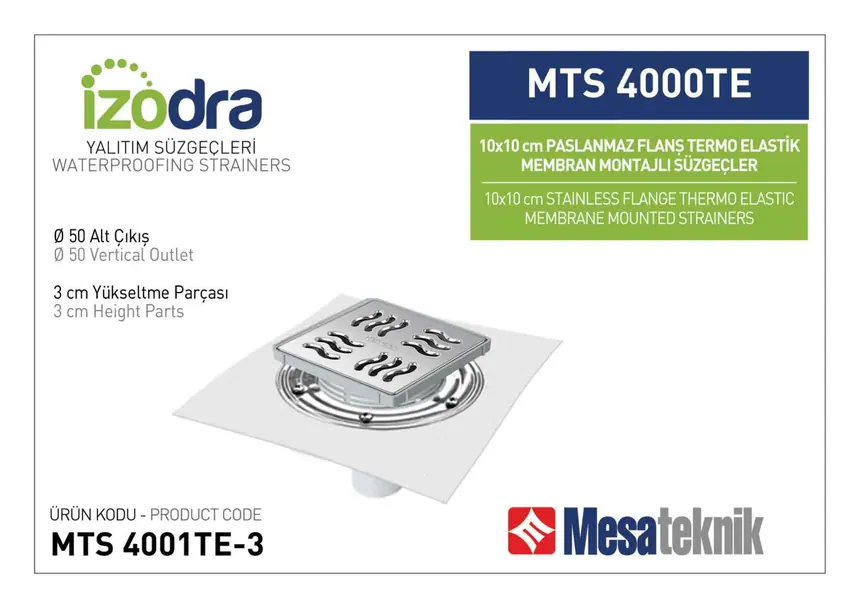 MTS 4000TE Termo Elastik Örtü Paslanmaz Flanş Montajlı Süzgec Sistemleri 10 cm