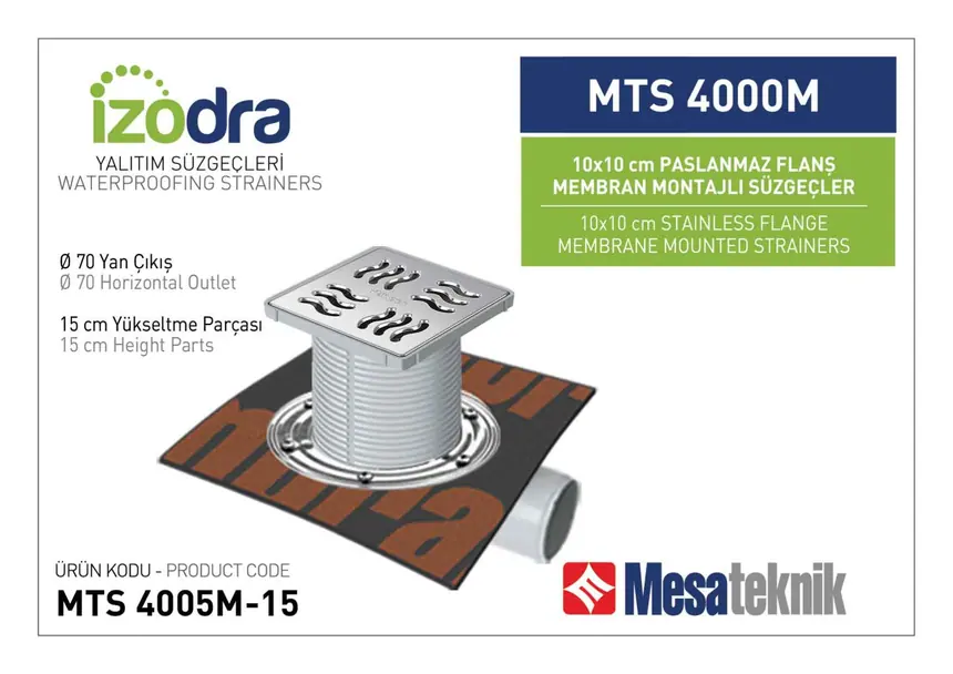 MTS 4000M Paslanmaz Flanş Membran Montajlı Süzgec Sistemleri 10 cm