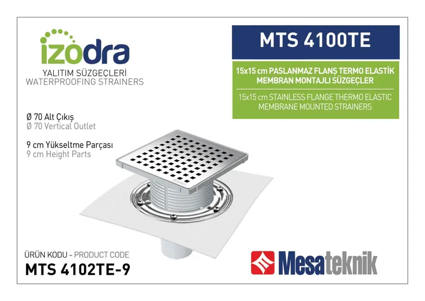 MTS 4100TE Termo Elastik Örtü Paslanmaz Flanş Montajlı Süzgec Sistemleri 15 cm