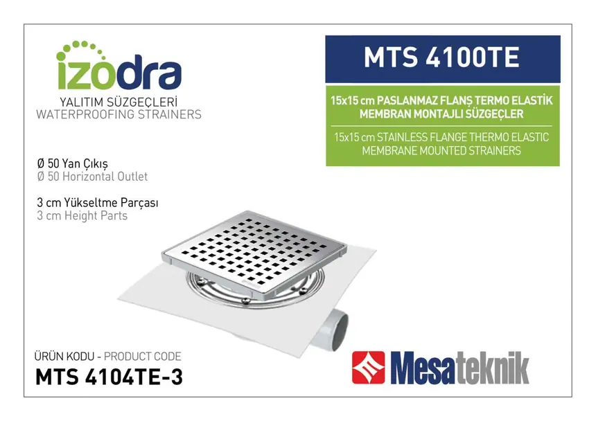 MTS 4100TE Termo Elastik Örtü Paslanmaz Flanş Montajlı Süzgec Sistemleri 15 cm