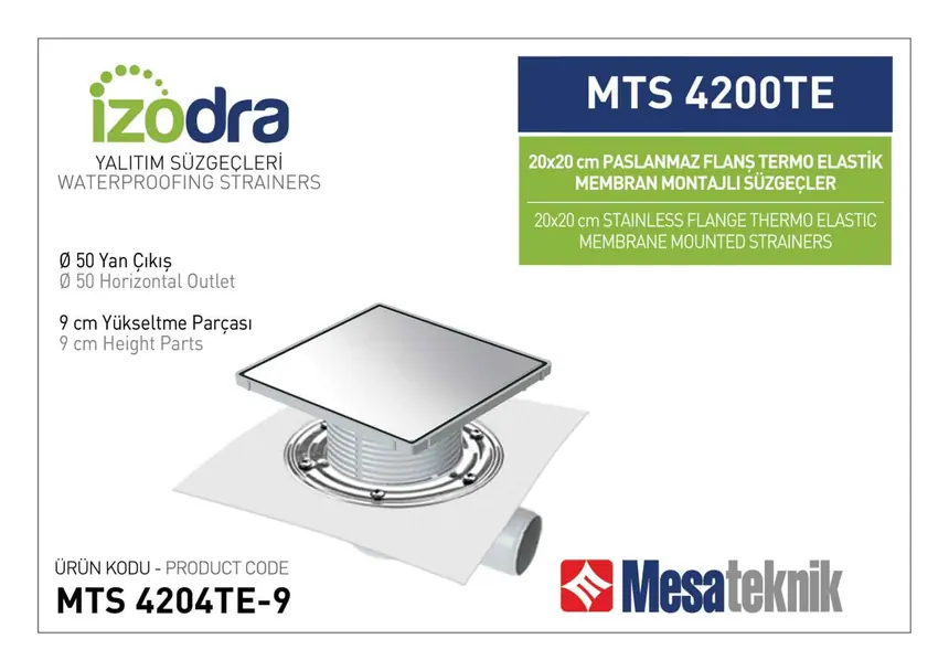 MTS 4200TE Termo Elastik Örtü Paslanmaz Flanş Montajlı Süzgec Sistemleri 20 cm Kare