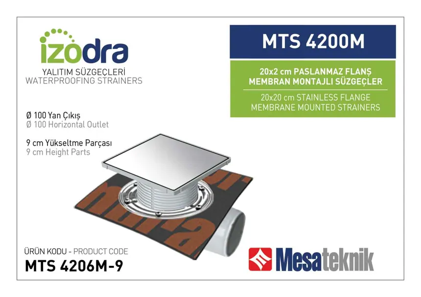 MTS 4200M Paslanmaz Flanş Membran Montajlı Süzgec Sistemleri 20 cm Kare