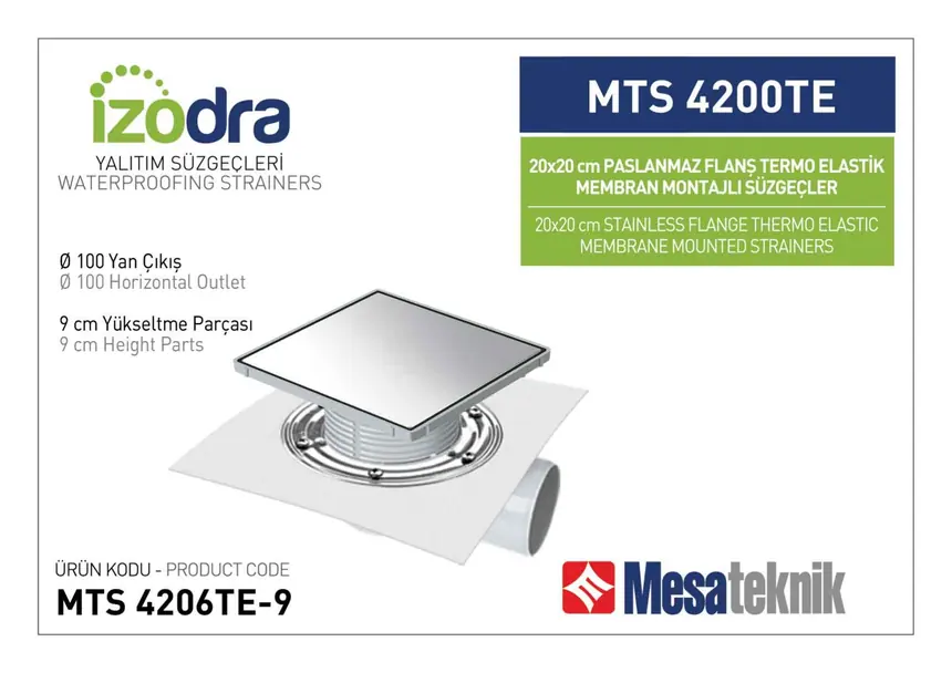 MTS 4200TE Termo Elastik Örtü Paslanmaz Flanş Montajlı Süzgec Sistemleri 20 cm Kare