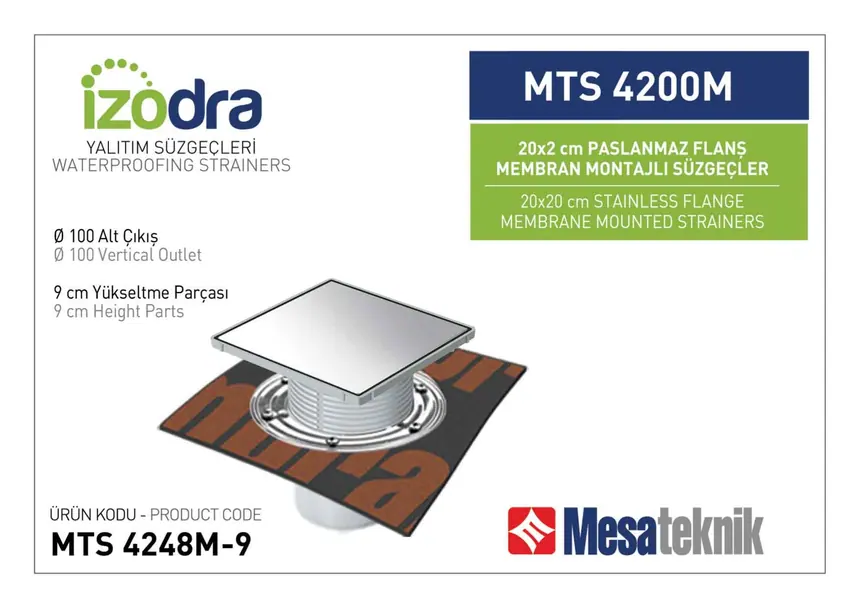 MTS 4200M Paslanmaz Flanş Membran Montajlı Süzgec Sistemleri 20 cm Kare