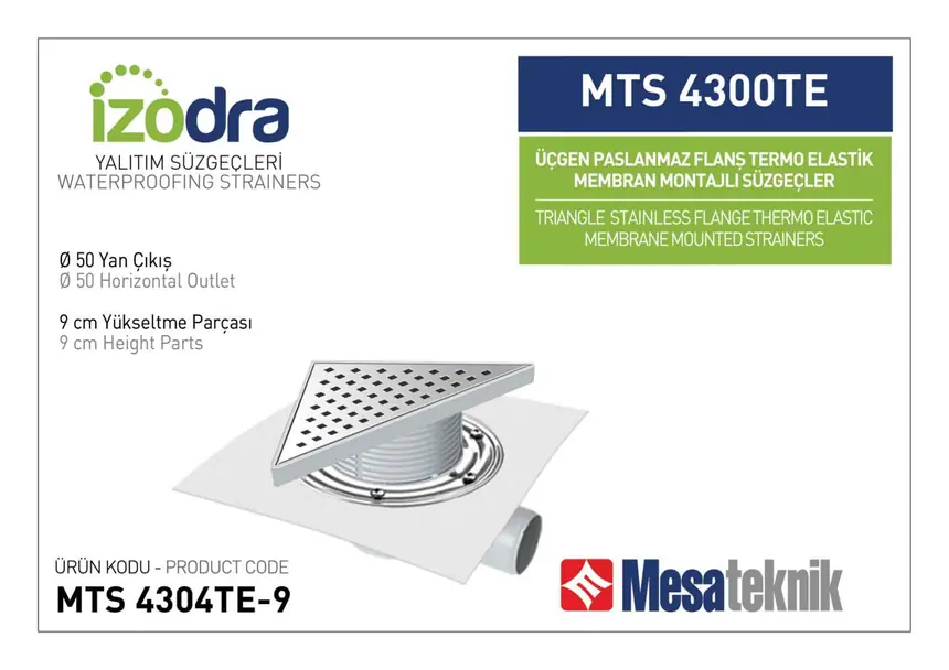 MTS 4300TE Termo Elastik Örtü Paslanmaz Flanş Montajlı Süzgec Sistemleri 20 cm Üçgen