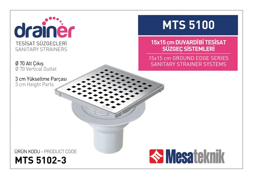 MTS 5100 15 cm Duvardibi Tesisat Süzgeç Sistemleri