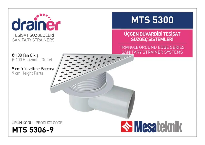 MTS 5300 20 cm Üçgen Duvardibi Tesisat Süzgeç Sistemleri