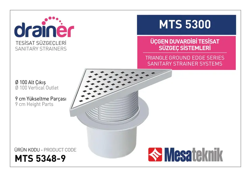 MTS 5300 20 cm Üçgen Duvardibi Tesisat Süzgeç Sistemleri