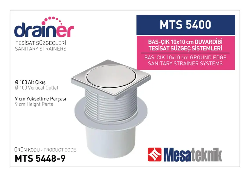 MTS 5400 10 cm BasÇık Duvardibi Tesisat Süzgeç Sistemleri
