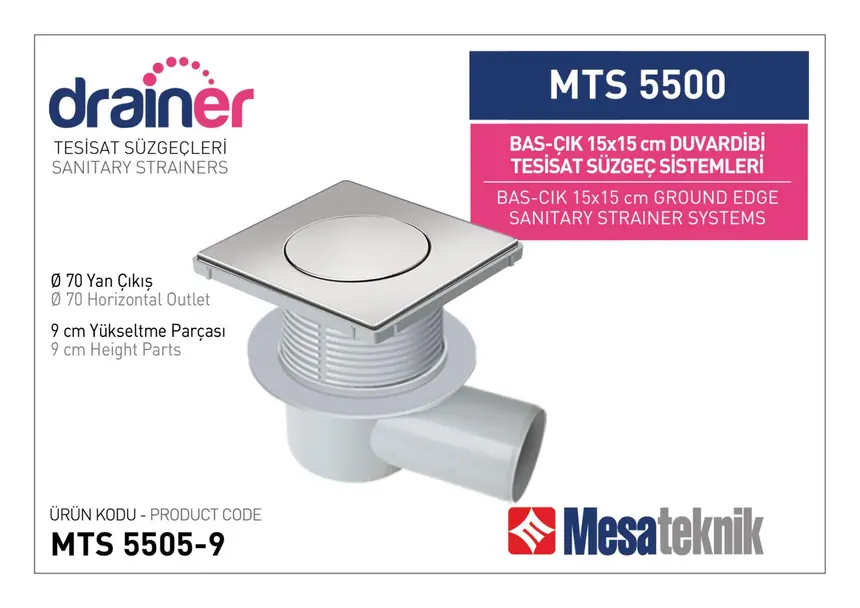 MTS 5500 15 cm BasÇık Duvardibi Tesisat Süzgeç Sistemleri