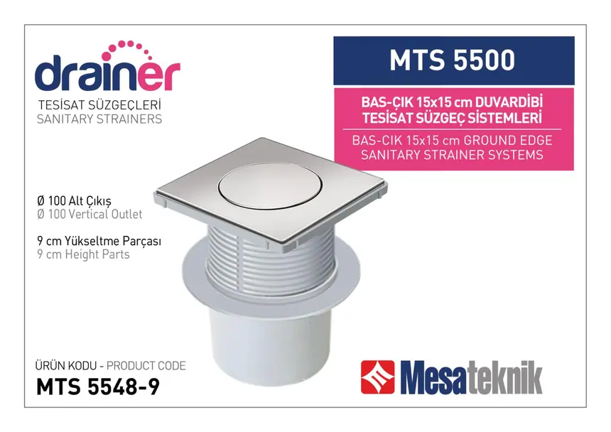 MTS 5500 15 cm BasÇık Duvardibi Tesisat Süzgeç Sistemleri