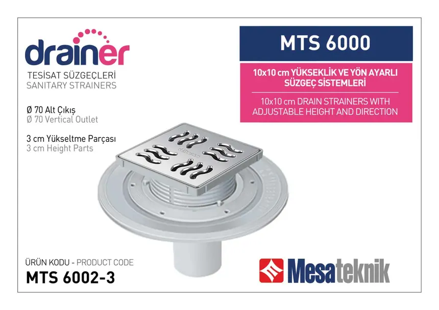 MTS 6000 10 cm Yükseklik ve Yön Ayarlı Tesisat Sistemleri