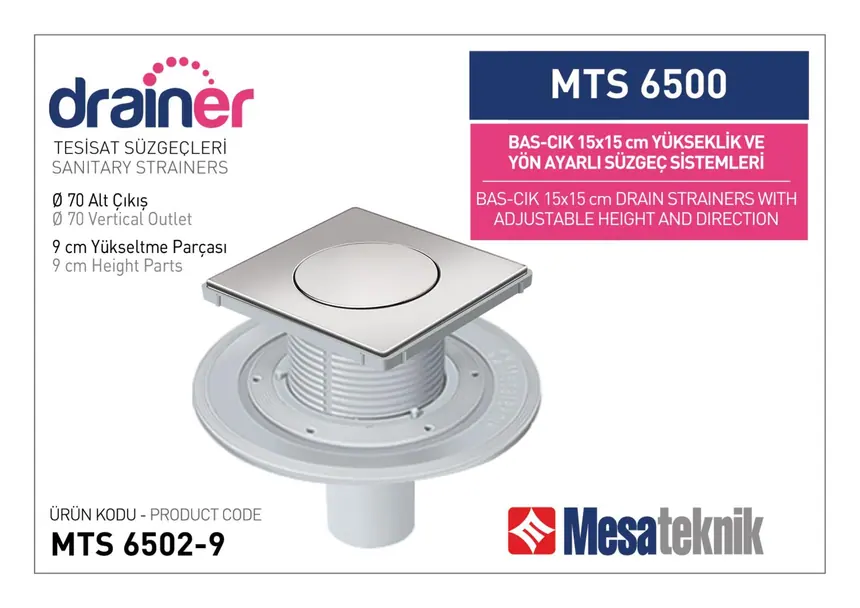 MTS 6500 15 cm BasÇık Yükseklik ve Yön Ayarlı Tesisat Sistemleri