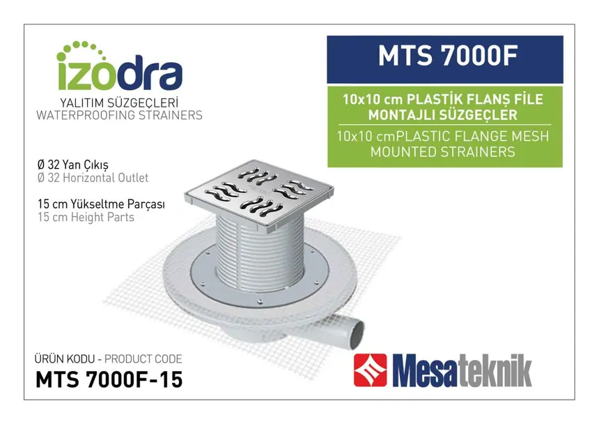 MTS 7000F Fileli Plastik Flanş Montajlı Süzgec Sistemleri 10 cm