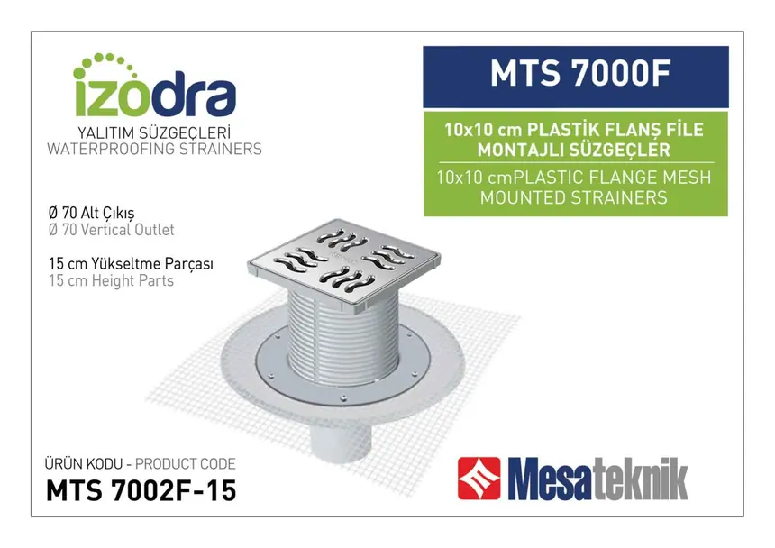 MTS 7000F Fileli Plastik Flanş Montajlı Süzgec Sistemleri 10 cm
