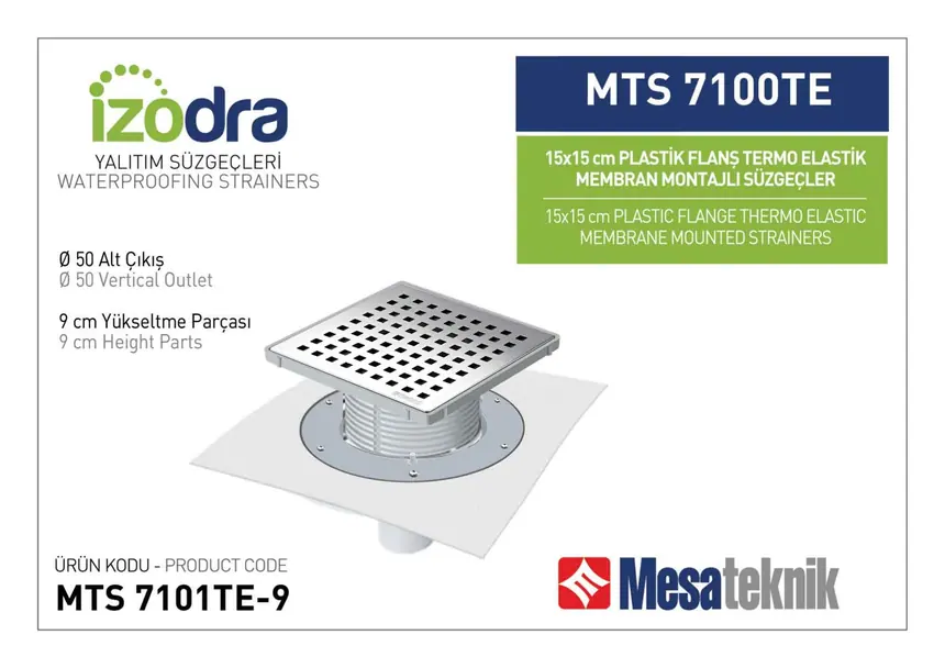 MTS 7100TE Termo Elastik Örtü Plastik Flanş Montajlı Süzgec Sistemleri 15 cm