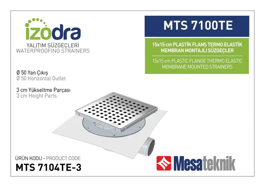MTS 7100TE Termo Elastik Örtü Plastik Flanş Montajlı Süzgec Sistemleri 15 cm