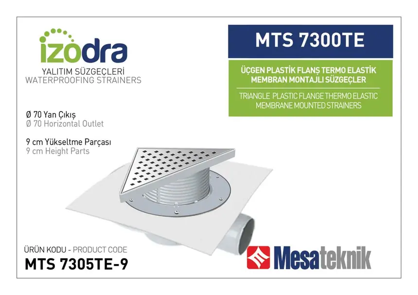 MTS 7300TE Termo Elastik Örtü Plastik Flanş Montajlı Süzgec Sistemleri 20 cm Üçgen