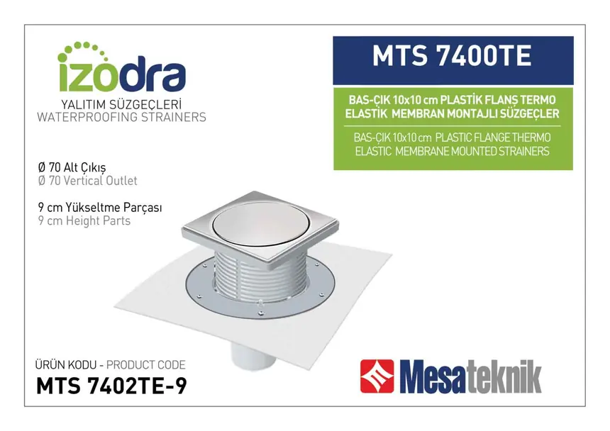 MTS 7400TE Termo Elastik Örtü Plastik Flanş Montajlı Süzgec Sistemleri 10 cm BasÇık
