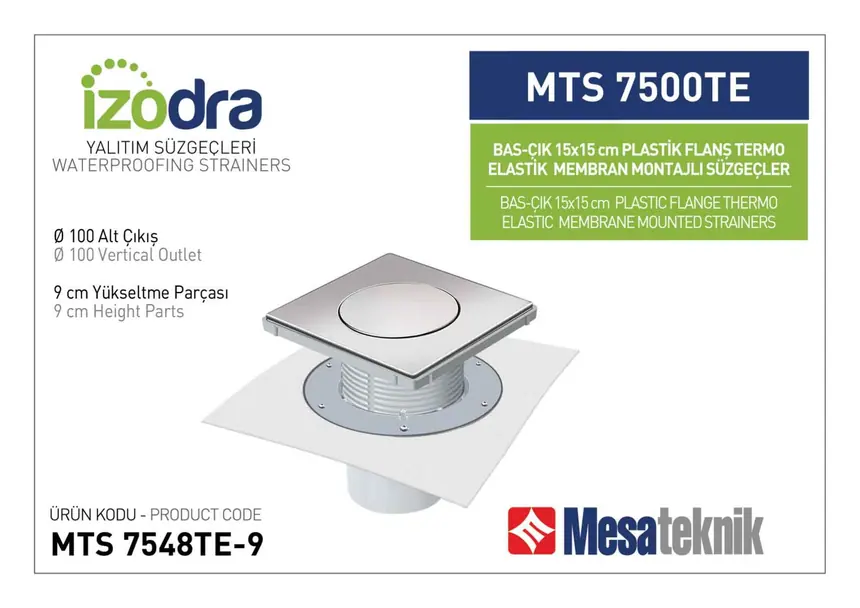 MTS 7500TE Termo Elastik Örtü Plastik Flanş Montajlı Süzgec Sistemleri 15 cm BasÇık