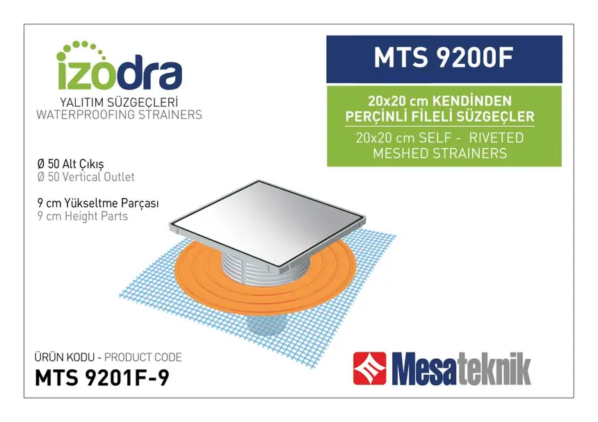 MTS 9200F Kendinden Percinli Fileli Suzgec Sistemleri 20 cm Kare